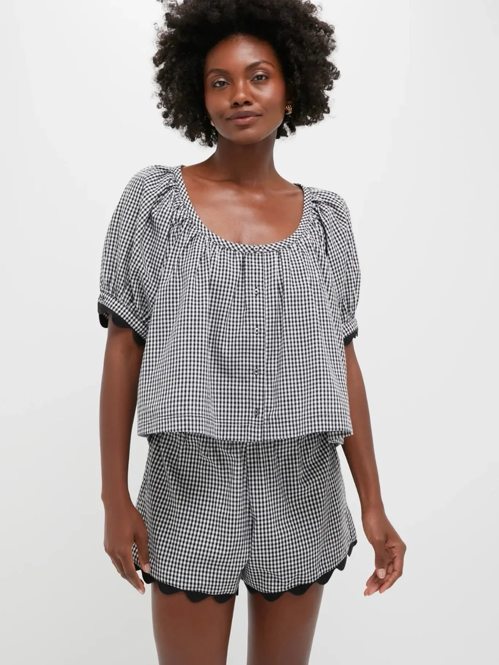 Tuckernuck black gingham rick rack Tully top